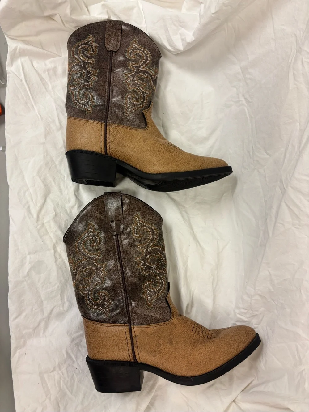 Old West Brown/Tan Kids’ Western Cowboy Boots | Size 3.0-D
